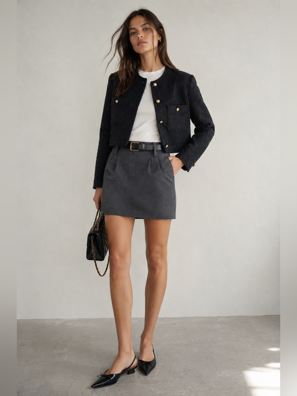 Plaid gray mini skirt with belt loops